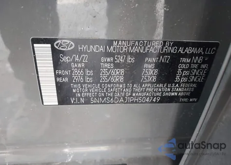 2023 Hyundai Santa Fe Xrt z USA, uszkodzony, nr VIN 5NMS6DAJ1PH504749